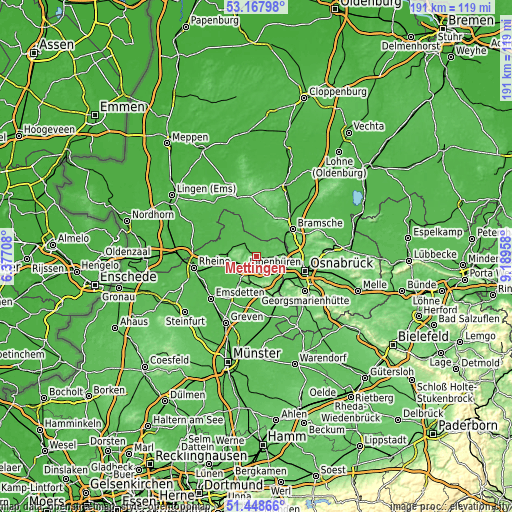 Topographic map of Mettingen
