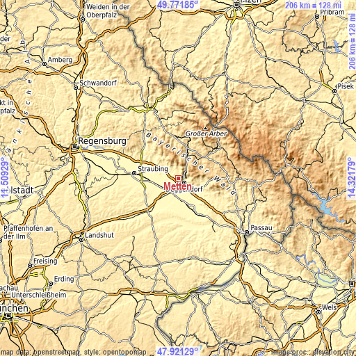 Topographic map of Metten