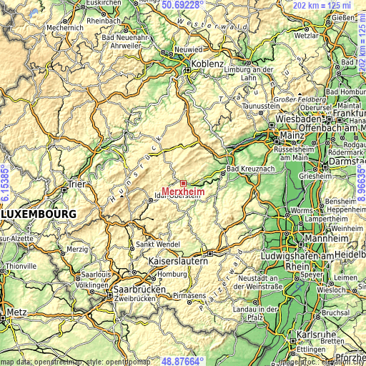 Topographic map of Merxheim