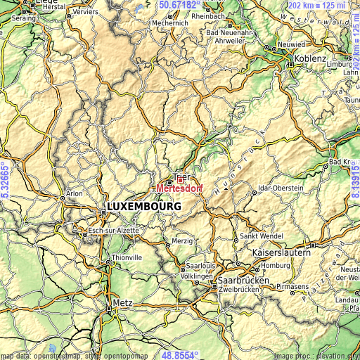 Topographic map of Mertesdorf