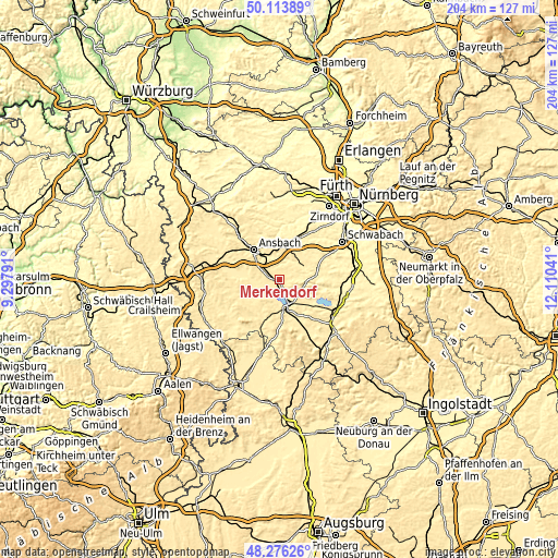 Topographic map of Merkendorf