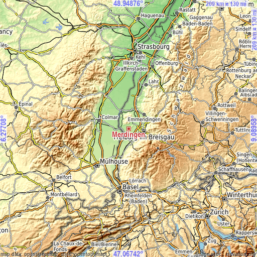 Topographic map of Merdingen