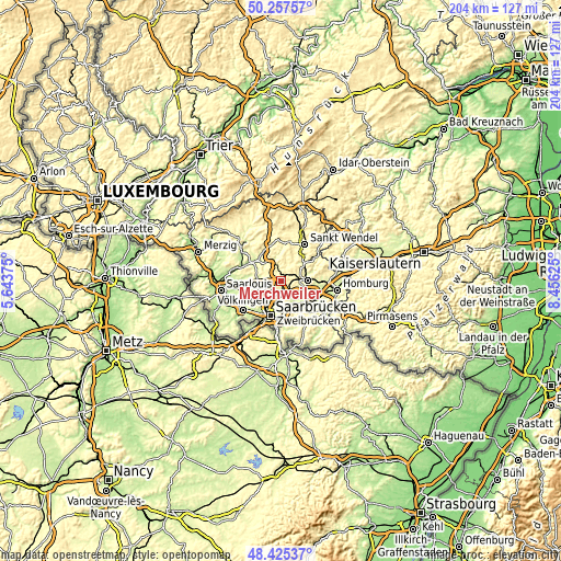 Topographic map of Merchweiler