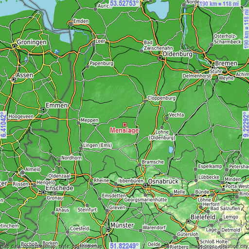 Topographic map of Menslage