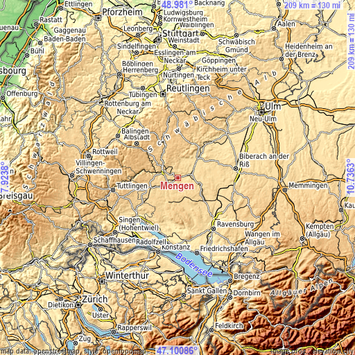 Topographic map of Mengen