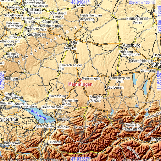 Topographic map of Memmingen