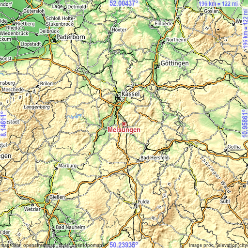 Topographic map of Melsungen