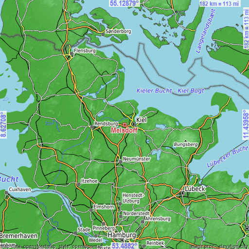 Topographic map of Melsdorf