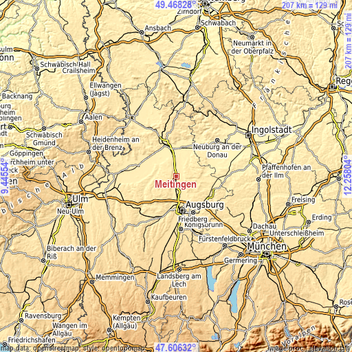 Topographic map of Meitingen