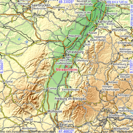 Topographic map of Meißenheim