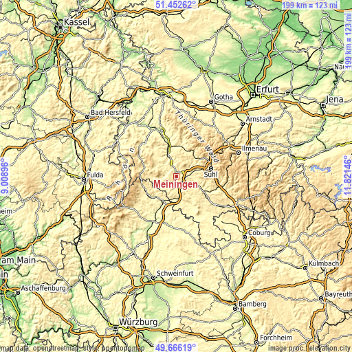 Topographic map of Meiningen