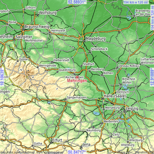 Topographic map of Mehringen