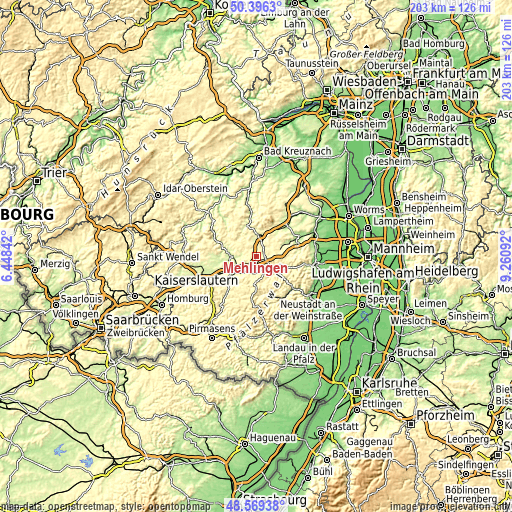 Topographic map of Mehlingen