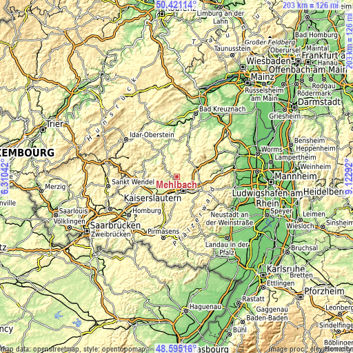 Topographic map of Mehlbach