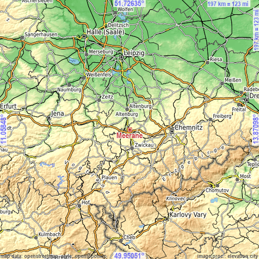 Topographic map of Meerane