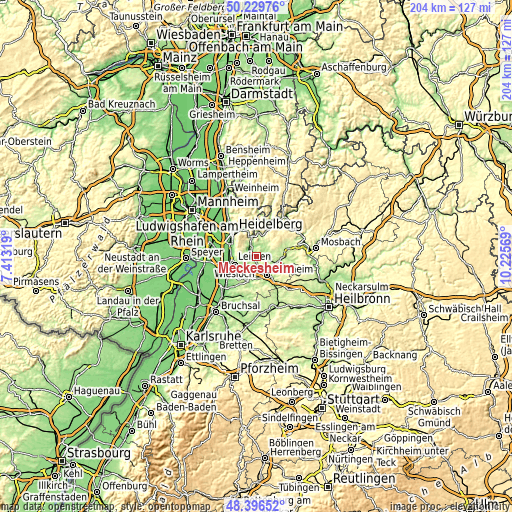 Topographic map of Meckesheim