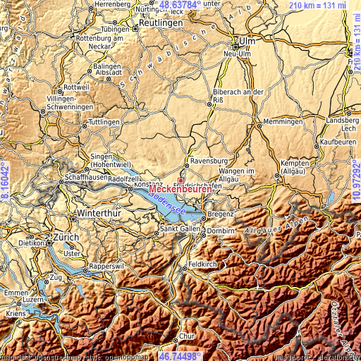 Topographic map of Meckenbeuren