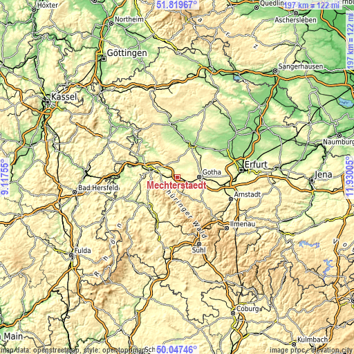 Topographic map of Mechterstädt