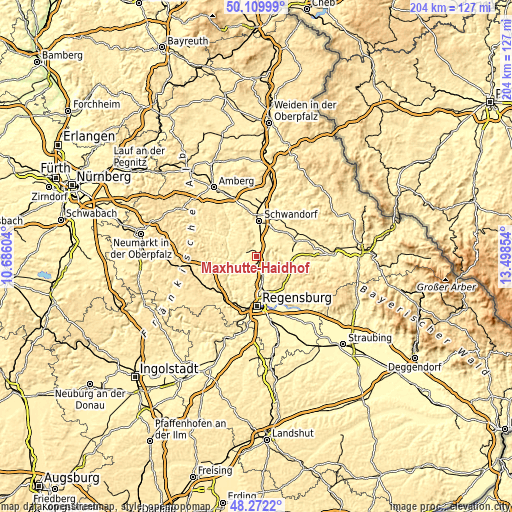 Topographic map of Maxhütte-Haidhof