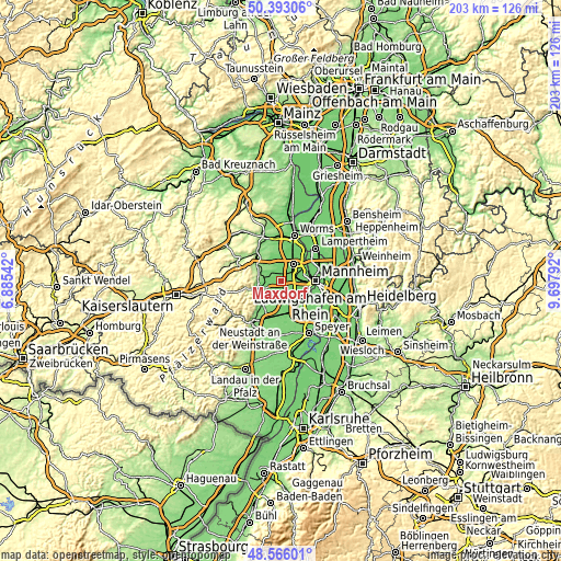 Topographic map of Maxdorf