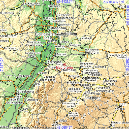 Topographic map of Maulbronn