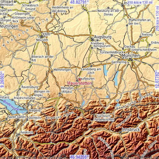 Topographic map of Mauerstetten