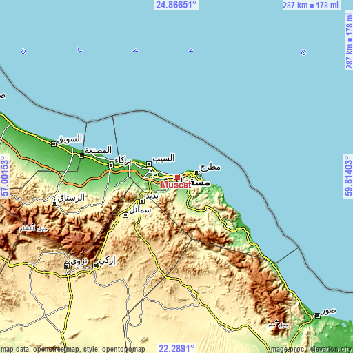 Topographic map of Muscat