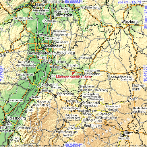 Topographic map of Massenbachhausen