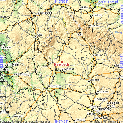 Topographic map of Maßbach