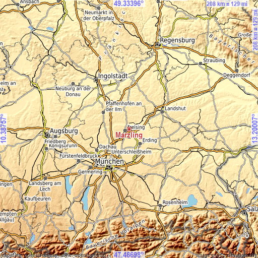 Topographic map of Marzling