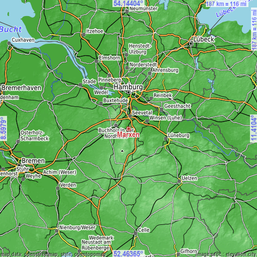 Topographic map of Marxen