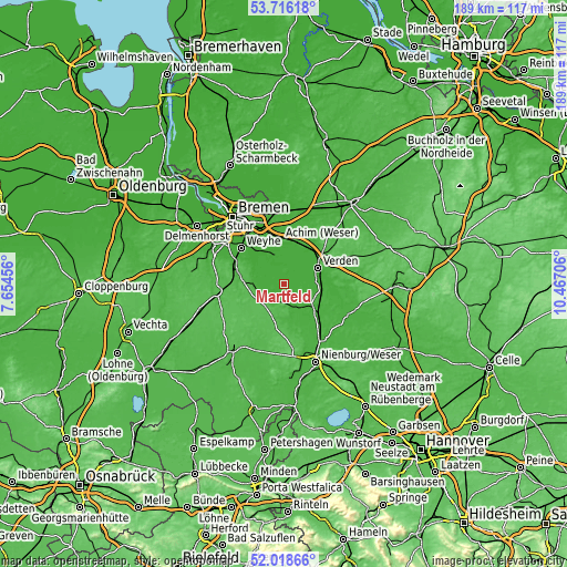 Topographic map of Martfeld