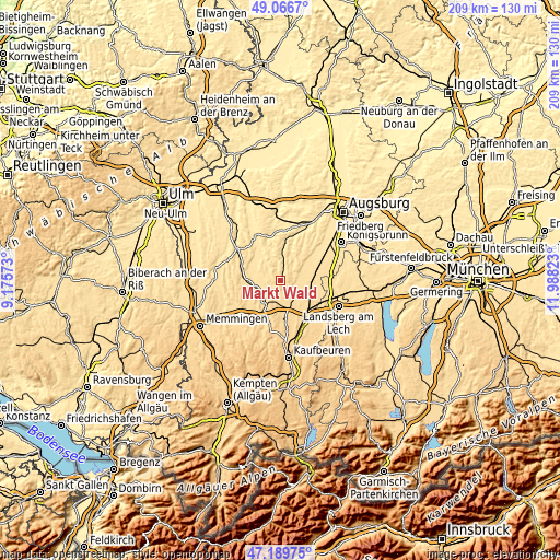 Topographic map of Markt Wald