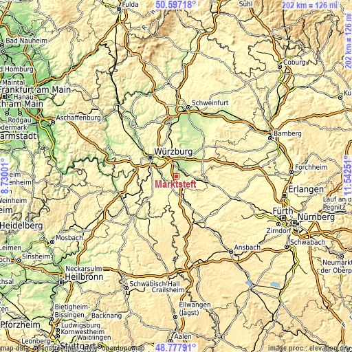 Topographic map of Marktsteft