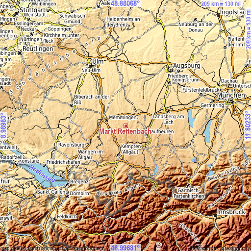 Topographic map of Markt Rettenbach