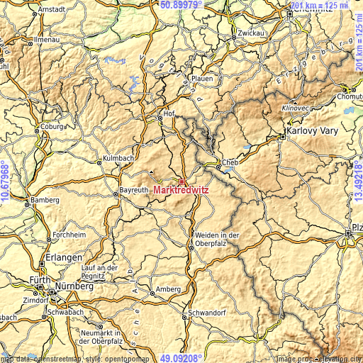 Topographic map of Marktredwitz