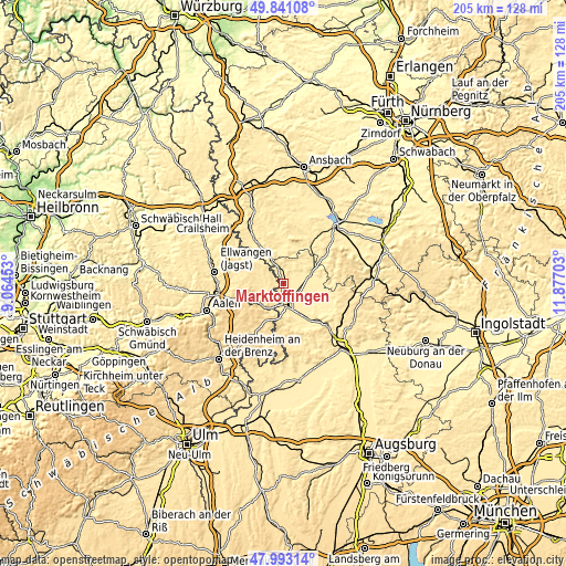 Topographic map of Marktoffingen