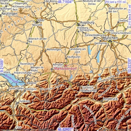 Topographic map of Marktoberdorf