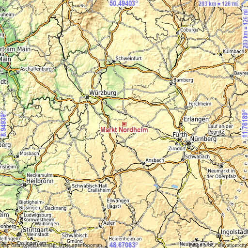 Topographic map of Markt Nordheim