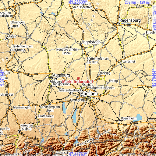 Topographic map of Markt Indersdorf