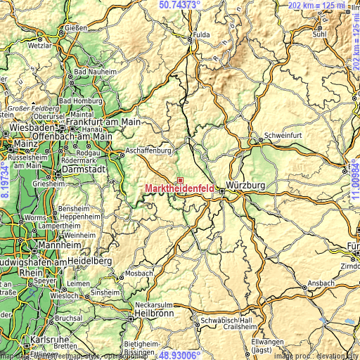 Topographic map of Marktheidenfeld