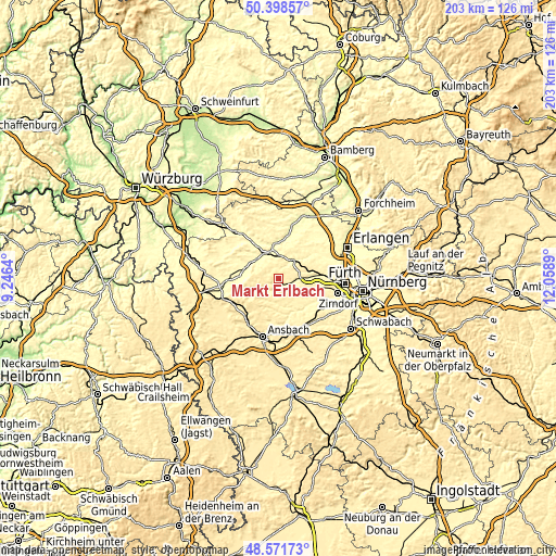 Topographic map of Markt Erlbach