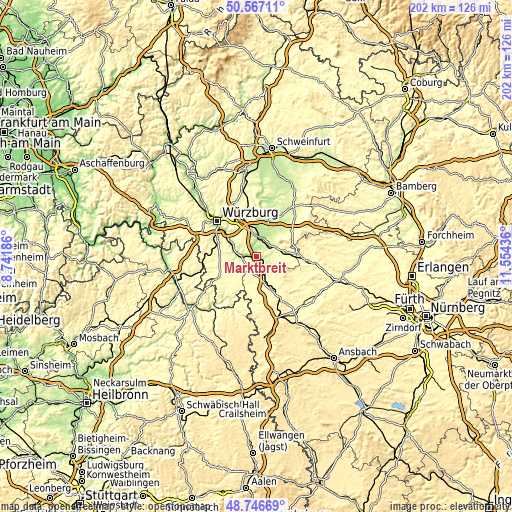 Topographic map of Marktbreit