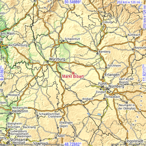 Topographic map of Markt Bibart