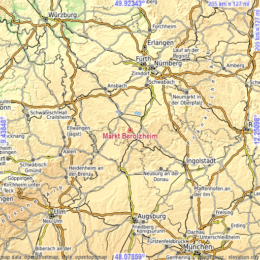 Topographic map of Markt Berolzheim