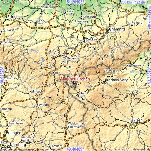 Topographic map of Markneukirchen