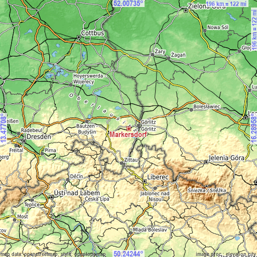 Topographic map of Markersdorf