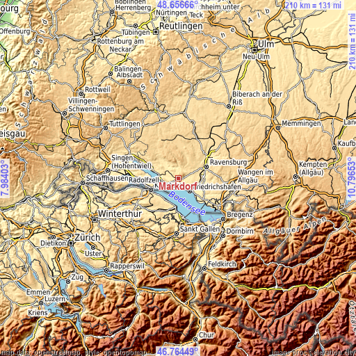 Topographic map of Markdorf