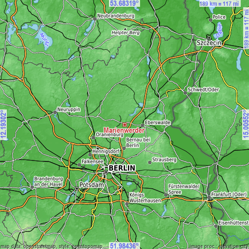 Topographic map of Marienwerder