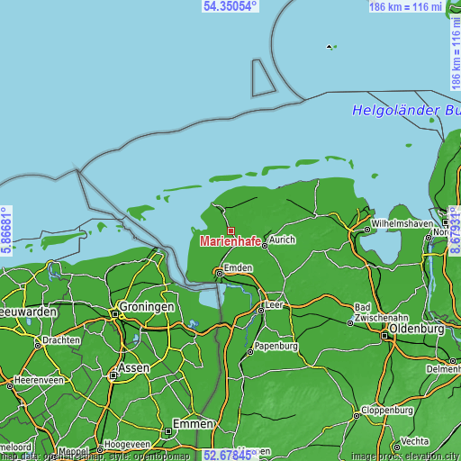 Topographic map of Marienhafe